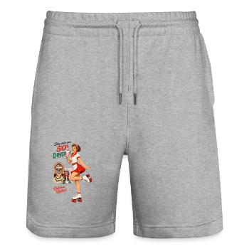50s Diner Pin-Up on Roller Skates - Stanley/Stella Trainer Unisex Organic Jogging Shorts - heather grey - Front - Nik (191cm) & Marisol (170cm)