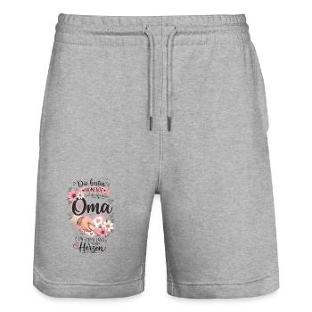 Oma Moments: Liebevolle Hand und Blüten - Stanley/Stella Unisex Bio Joggingshorts Trainer  - Grau meliert - Vorne - Nik (191cm) & Marisol (170cm)