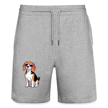 Beagle-Hund mit Sonnenbrille - Stanley/Stella Unisex Bio Joggingshorts Trainer  - Grau meliert - Vorne - Nik (191cm) & Marisol (170cm)
