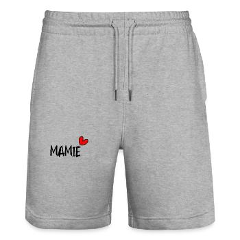 MAMIE. FÊTE DES MÈRES. BONNE FÊTE MAMIE. JE T'AIME - Short de jogging bio TRAINER Stanley/Stella unisexe - gris chiné - Devant - Nik (191cm) & Marisol (170cm)