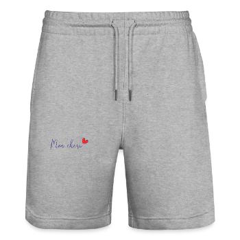 FÊTE DES PÈRES. BONNE FÊTE PAPA. PAPA. BONNE FÊTE - Short de jogging bio TRAINER Stanley/Stella unisexe - gris chiné - Devant - Nik (191cm) & Marisol (170cm)