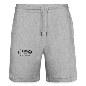 Bleib Mensch – Herz Hand Welt - Stanley/Stella Unisex Bio Joggingshorts Trainer  - Grau meliert - Vorne - Nik (191cm) & Marisol (170cm)