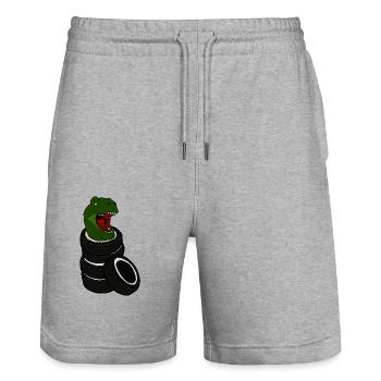 Tyrannosaurus Rex in Car Tire T Rex Dino Environment - Stanley/Stella Trainer Unisex Organic Jogging Shorts - heather grey - Front - Nik (191cm) & Marisol (170cm)