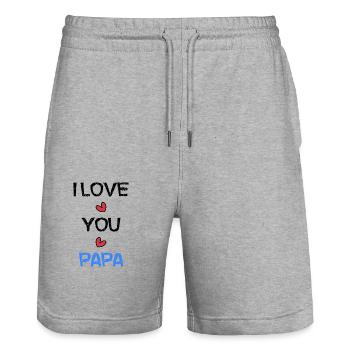 FATHER's DAY. HAPPY BIRTHDAY DAD. DAD. HAPPY BIRTHDAY - Stanley/Stella Trainer Unisex Organic Jogging Shorts - heather grey - Front - Nik (191cm) & Marisol (170cm)