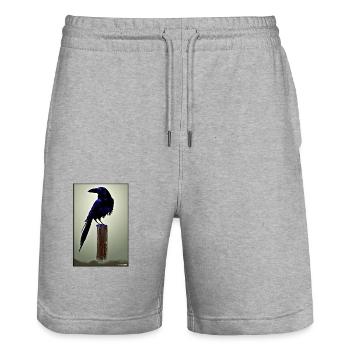 Mystical Night Blue Raven Bird - Stanley/Stella Trainer Unisex Organic Jogging Shorts - heather grey - Front - Nik (191cm) & Marisol (170cm)