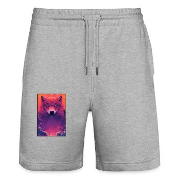 Wolf Tiermotiv Natur Wild Wolken Mystisch - Stanley/Stella Unisex Bio Joggingshorts Trainer  - Grau meliert - Vorne - Nik (191cm) & Marisol (170cm)