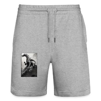 Dragon Créature Fantastique Noir Blanc 1 - Short de jogging bio TRAINER Stanley/Stella unisexe - gris chiné - Devant - Nik (191cm) & Marisol (170cm)