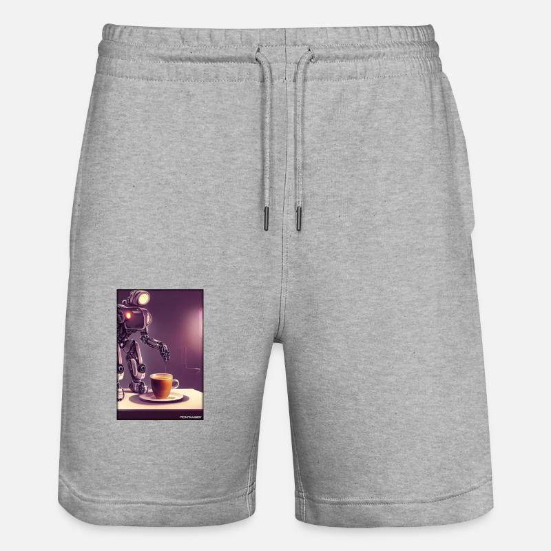 Robot Coffee Future Science Machine - Stanley/Stella Trainer Unisex Organic Jogging Shorts - heather grey