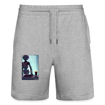 Robot Coffee Future Science Machine - Stanley/Stella Trainer Unisex Organic Jogging Shorts - heather grey - Front - Nik (191cm) & Marisol (170cm)