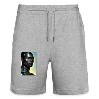 Cyborg Mann Zukunft Sci-Fi Maschine Technik - Stanley/Stella Unisex Bio Joggingshorts Trainer  - Grau meliert - Vorne - Nik (191cm) & Marisol (170cm)