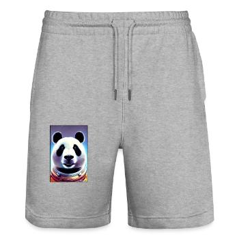 Pandabär Panda Astronaut Zukunft Sci-Fi Technik - Stanley/Stella Unisex Bio Joggingshorts Trainer  - Grau meliert - Vorne - Nik (191cm) & Marisol (170cm)