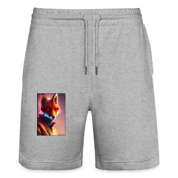 Fuchs Wildtier Cyber Neon Punk Zukunft Sci-Fi - Stanley/Stella Unisex Bio Joggingshorts Trainer  - Grau meliert - Vorne - Nik (191cm) & Marisol (170cm)