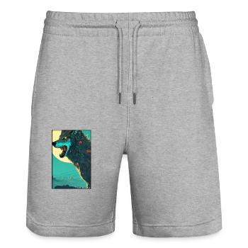 Wolf Tiermotiv Natur Wild Mystisch Wildtier - Stanley/Stella Unisex Bio Joggingshorts Trainer  - Grau meliert - Vorne - Nik (191cm) & Marisol (170cm)