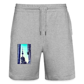 Berlin Berliner Fernsehturm Stadt Wahrzeichen - Stanley/Stella Unisex Bio Joggingshorts Trainer  - Grau meliert - Vorne - Nik (191cm) & Marisol (170cm)