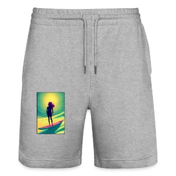 Surfergirl Mädchen Frau Surfbrett Wellen Meer - Stanley/Stella Unisex Bio Joggingshorts Trainer  - Grau meliert - Vorne - Nik (191cm) & Marisol (170cm)