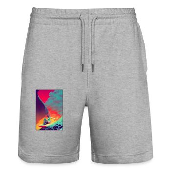 Surfergirl Mädchen Frau Surfbrett Wellen Meer - Stanley/Stella Unisex Bio Joggingshorts Trainer  - Grau meliert - Vorne - Nik (191cm) & Marisol (170cm)