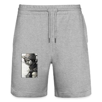 Guerrier Femme Épée Vintage Noir Blanc - Short de jogging bio TRAINER Stanley/Stella unisexe - gris chiné - Devant - Nik (191cm) & Marisol (170cm)