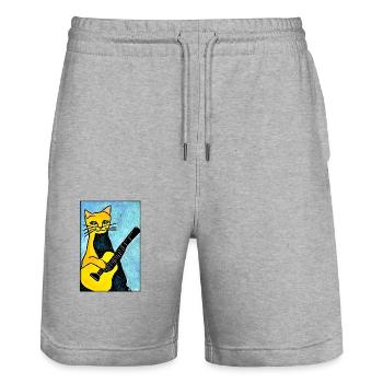Katze Gitarre Haustier Musiker Katzenfreund - Stanley/Stella Unisex Bio Joggingshorts Trainer  - Grau meliert - Vorne - Nik (191cm) & Marisol (170cm)