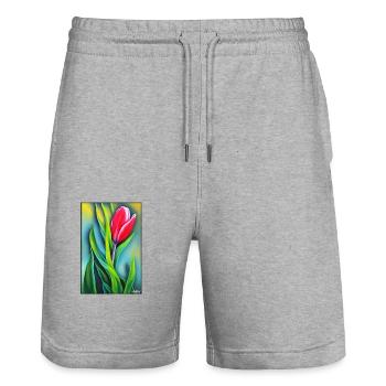 Tulip Lily Family Flower Spring Meadow Green - Stanley/Stella Trainer Unisex Organic Jogging Shorts - heather grey - Front - Nik (191cm) & Marisol (170cm)