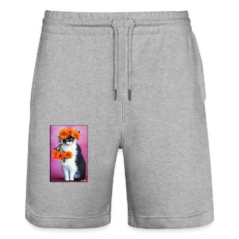 Cat Flower Nature Flowering Garden Cat Love Cat - Stanley/Stella Trainer Unisex Organic Jogging Shorts - heather grey - Front - Nik (191cm) & Marisol (170cm)