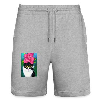 Cat Flower Nature Blossom Garden Cat Love Cat - Stanley/Stella Trainer Unisex Organic Jogging Shorts - heather grey - Front - Nik (191cm) & Marisol (170cm)
