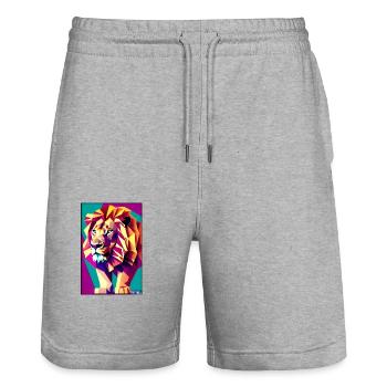 Leo Polygon Rainbow Colorful Wilderness Wildlife - Stanley/Stella Trainer Unisex Organic Jogging Shorts - heather grey - Front - Nik (191cm) & Marisol (170cm)