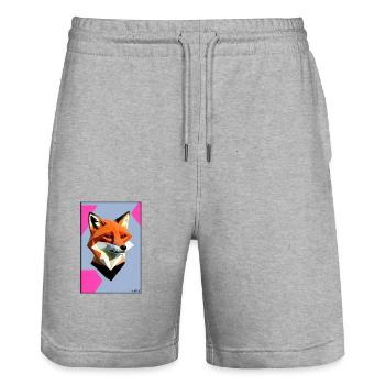 Fuchs Polygon Waldbewohner Waldtier Wildnis Tier - Stanley/Stella Unisex Bio Joggingshorts Trainer  - Grau meliert - Vorne - Nik (191cm) & Marisol (170cm)