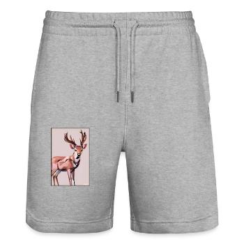 Cerf Polygone Faune sauvage Forêt Nature Bois - Short de jogging bio TRAINER Stanley/Stella unisexe - gris chiné - Devant - Nik (191cm) & Marisol (170cm)