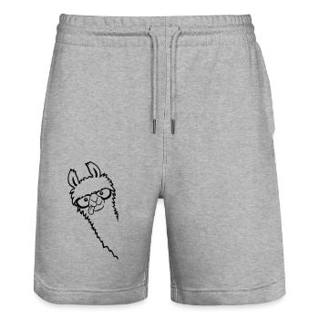 Hornbrille Nerd Lama - Stanley/Stella Unisex Bio Joggingshorts Trainer  - Grau meliert - Vorne - Nik (191cm) & Marisol (170cm)