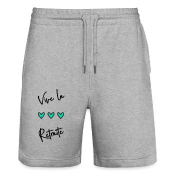 RETRAITE. BONNE RETRAITE. JOYEUSE RETRAITE - Short de jogging bio TRAINER Stanley/Stella unisexe - gris chiné - Devant - Nik (191cm) & Marisol (170cm)