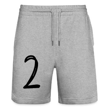 2 JAHRE. 2. JUBILÄUM. GEBURTSTAG 2 JAHRE. ZWEI - Stanley/Stella Unisex Bio Joggingshorts Trainer  - Grau meliert - Vorne - Nik (191cm) & Marisol (170cm)