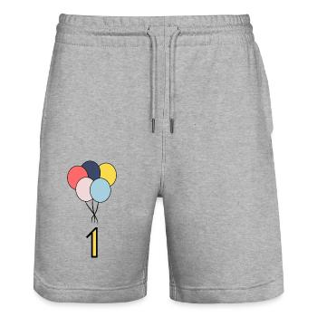 1. 1 AN. 1er ANNIVERSAIRE. ANNIVERSAIRE 1 AN - Short de jogging bio TRAINER Stanley/Stella unisexe - gris chiné - Devant - Nik (191cm) & Marisol (170cm)