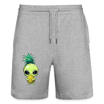 Pineapple Hair Alien: Green & Funny - Stanley/Stella Trainer Unisex Organic Jogging Shorts - heather grey - Front - Nik (191cm) & Marisol (170cm)