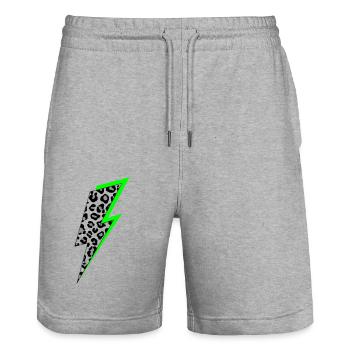Lightning Leopard Pattern with Neon Shadow - Stanley/Stella Trainer Unisex Organic Jogging Shorts - heather grey - Front - Nik (191cm) & Marisol (170cm)
