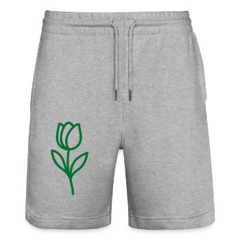 Minimalist floral motif in an elegant one-line - Stanley/Stella Trainer Unisex Organic Jogging Shorts - heather grey - Front - Nik (191cm) & Marisol (170cm)