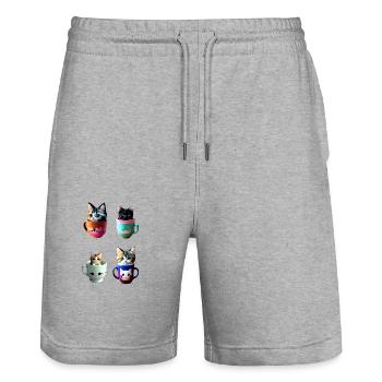 kawaii cup of kitty cat - Stanley/Stella Trainer Unisex Organic Jogging Shorts - heather grey - Front - Nik (191cm) & Marisol (170cm)