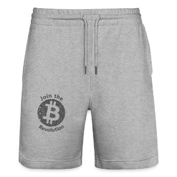 L’histoire du Bitcoin - Short de jogging bio TRAINER Stanley/Stella unisexe - gris chiné - Devant - Nik (191cm) & Marisol (170cm)