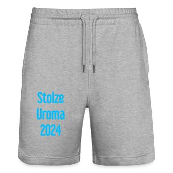 Fière arrière-grand-mère 2024 - Short de jogging bio TRAINER Stanley/Stella unisexe - gris chiné - Devant - Nik (191cm) & Marisol (170cm)