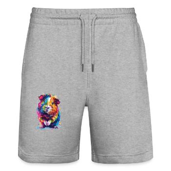 Buntes Hipster-Meerschweinchen - Stanley/Stella Unisex Bio Joggingshorts Trainer  - Grau meliert - Vorne - Nik (191cm) & Marisol (170cm)
