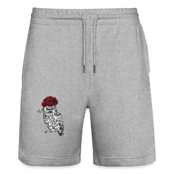 🦉 Owl with Bollenhut 🌳 - Stanley/Stella Trainer Unisex Organic Jogging Shorts - heather grey - Front - Nik (191cm) & Marisol (170cm)