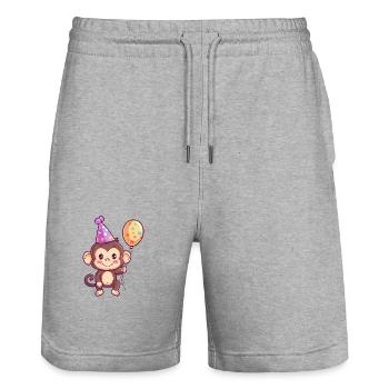Singe Anniversaire Bébé - Short de jogging bio TRAINER Stanley/Stella unisexe - gris chiné - Devant - Nik (191cm) & Marisol (170cm)