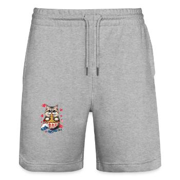 Cat Ramen Kawaii Japanese-Inspired Art - Stanley/Stella Trainer Unisex Organic Jogging Shorts - heather grey - Front - Nik (191cm) & Marisol (170cm)
