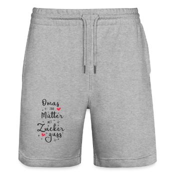 Omas sind Mütter mit Zuckerguss - Oma Geschenk - Stanley/Stella Unisex Bio Joggingshorts Trainer  - Grau meliert - Vorne - Nik (191cm) & Marisol (170cm)