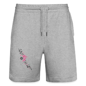 Schmetterling mit Tribal Ornament und Blumen - Stanley/Stella Unisex Bio Joggingshorts Trainer  - Grau meliert - Vorne - Nik (191cm) & Marisol (170cm)