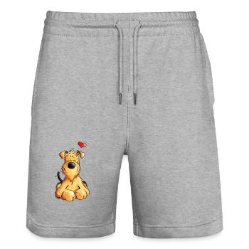 Airedale Terrier Love - Hund - Geschenk - Comic - Stanley/Stella Unisex Bio Joggingshorts Trainer  - Grau meliert - Vorne - Nik (191cm) & Marisol (170cm)