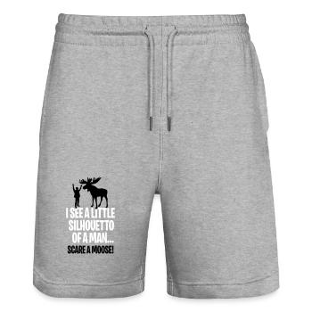I see a little silhouetto of a man scare a Moose - Stanley/Stella Trainer Unisex Organic Jogging Shorts - heather grey - Front - Nik (191cm) & Marisol (170cm)