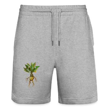 Grimmiges Wurzelwesen Fantasy Design - Stanley/Stella Unisex Bio Joggingshorts Trainer  - Grau meliert - Vorne - Nik (191cm) & Marisol (170cm)
