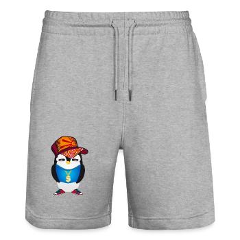 cute penguin as a hip hopper in a cool outfit - Stanley/Stella Trainer Unisex Organic Jogging Shorts - heather grey - Front - Nik (191cm) & Marisol (170cm)