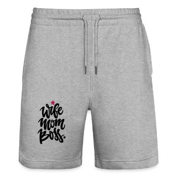 Mama Power - Wife mom Bos - Stanley/Stella Trainer Unisex Organic Jogging Shorts - heather grey - Front - Nik (191cm) & Marisol (170cm)