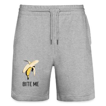 Bite Me Banana - Stanley/Stella Trainer Unisex Organic Jogging Shorts - heather grey - Front - Nik (191cm) & Marisol (170cm)